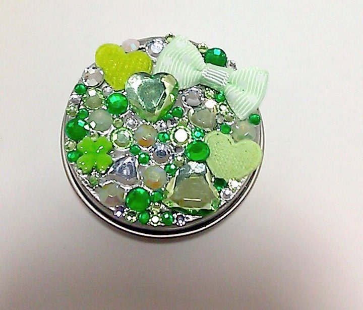 Sparkling Green Rhinestone Tin Decorative Tin St. Patrick's Day - NaughteeBits