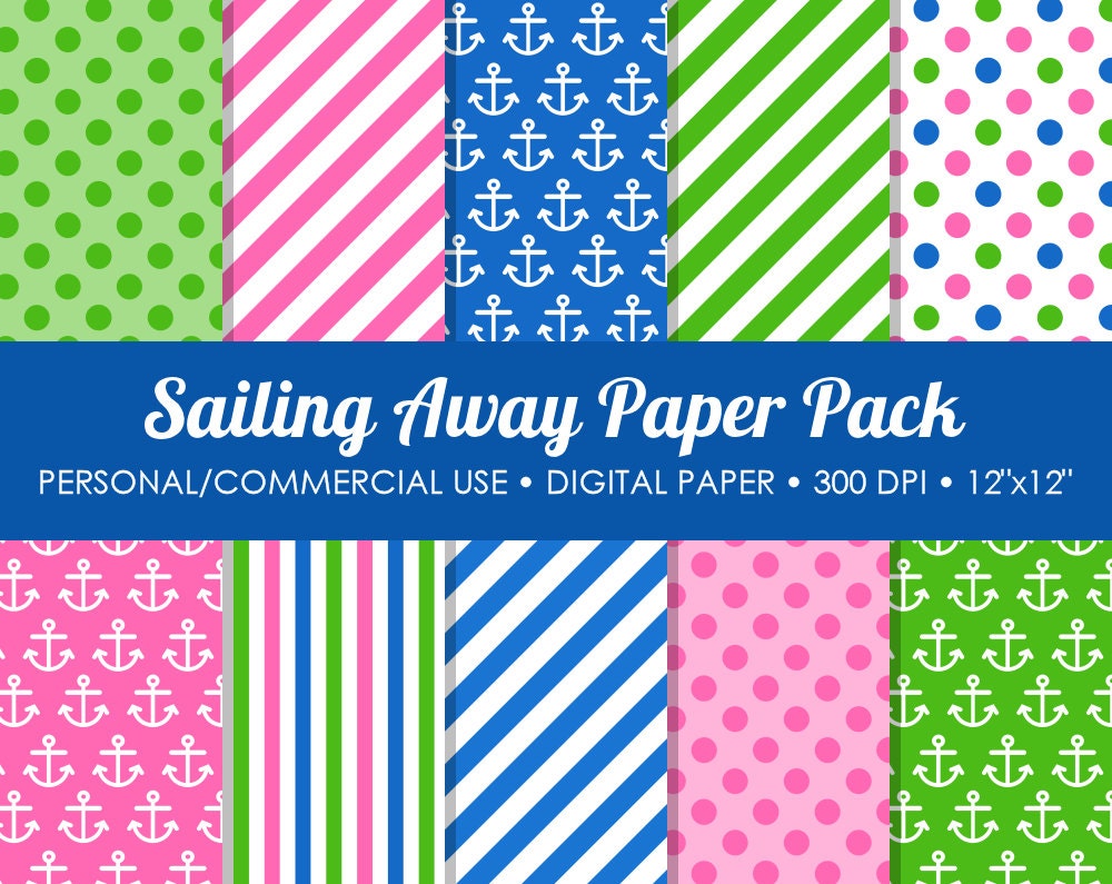 Sailing Away Digital Printable Paper Pack - For Commercial or Personal Use Il_570xn