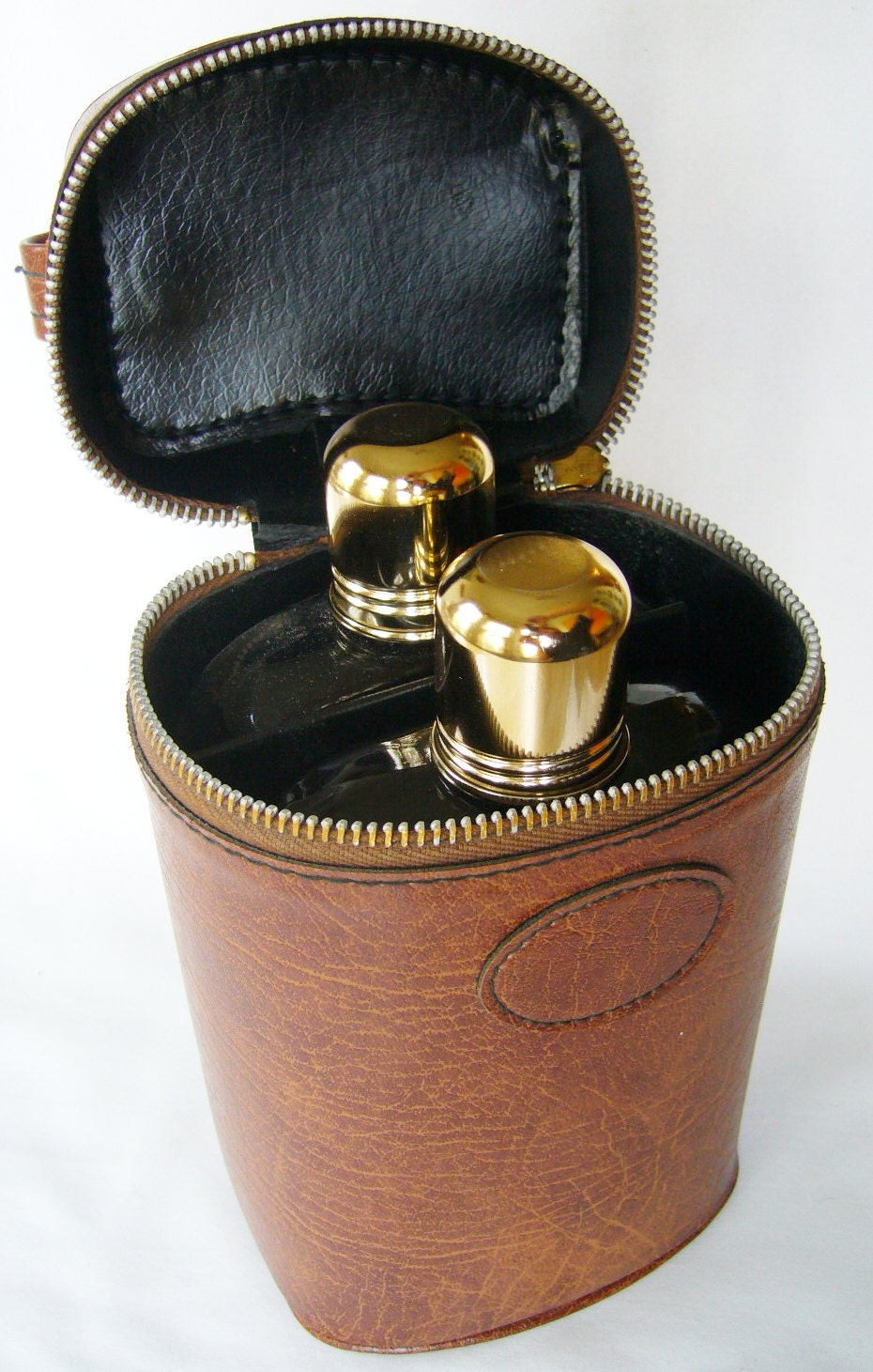 Vintage Faux Leather Liquor Travel Case w/ Glass by Sewmanity