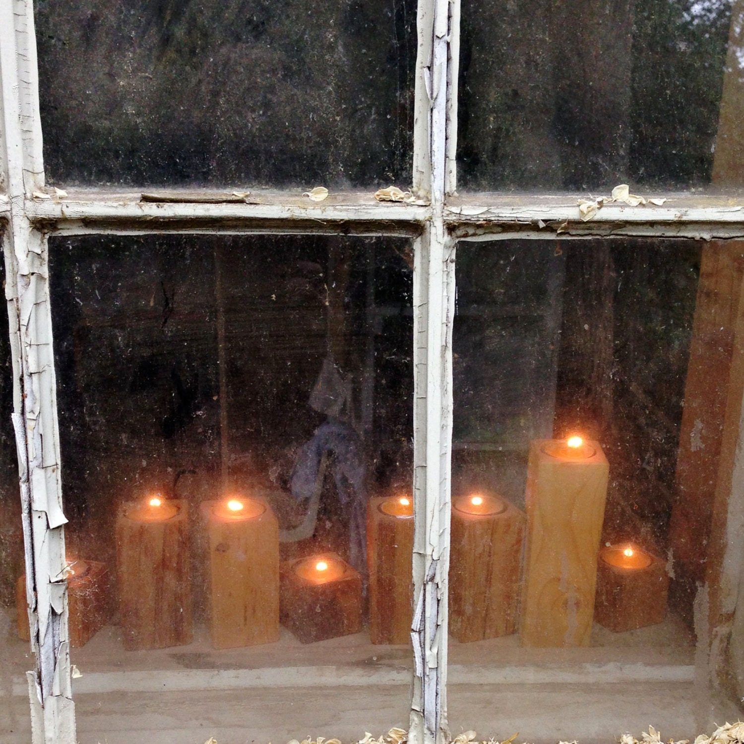 Smoke Stacks - 8 Antique Old Growth Pine Candle Holders with Beeswax Candles - PegandAwl