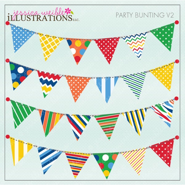 Party Bunting V2 Cute Digital Clipart for Invitations, Card Design, Scrapbooking, and Web Design, Garland Bunting Clipart Il_570xn