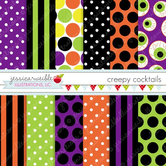 Creepy Cocktails Cute Digital Halloween Papers or Backgrounds for Commercial or Personal Use, Halloween Digital Pattern Il_570xn