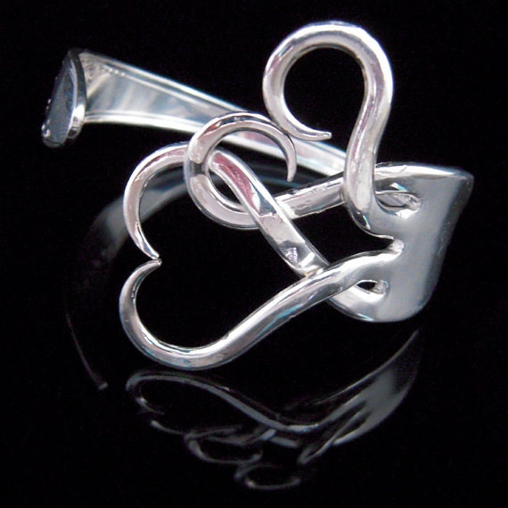 Silver Fork Bracelet in Original Intertwining Hearts Design