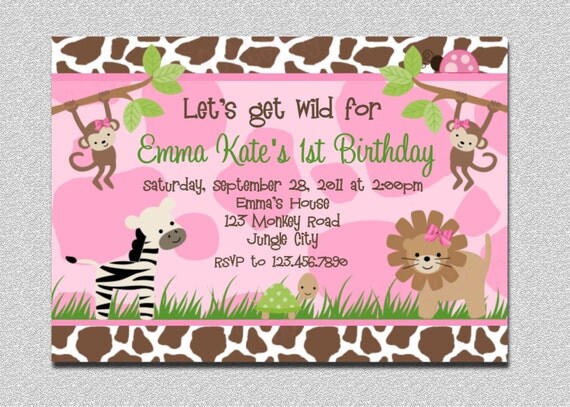 Safari Birthday Invitation Pink Safari Birthday Party Invite Printable Girls or Boys Il_570xn