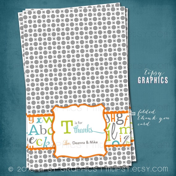 T is for Thanks. ABC Thank You Note. Folded or Flat Alphabet by Tipsy Graphics Il_570xn