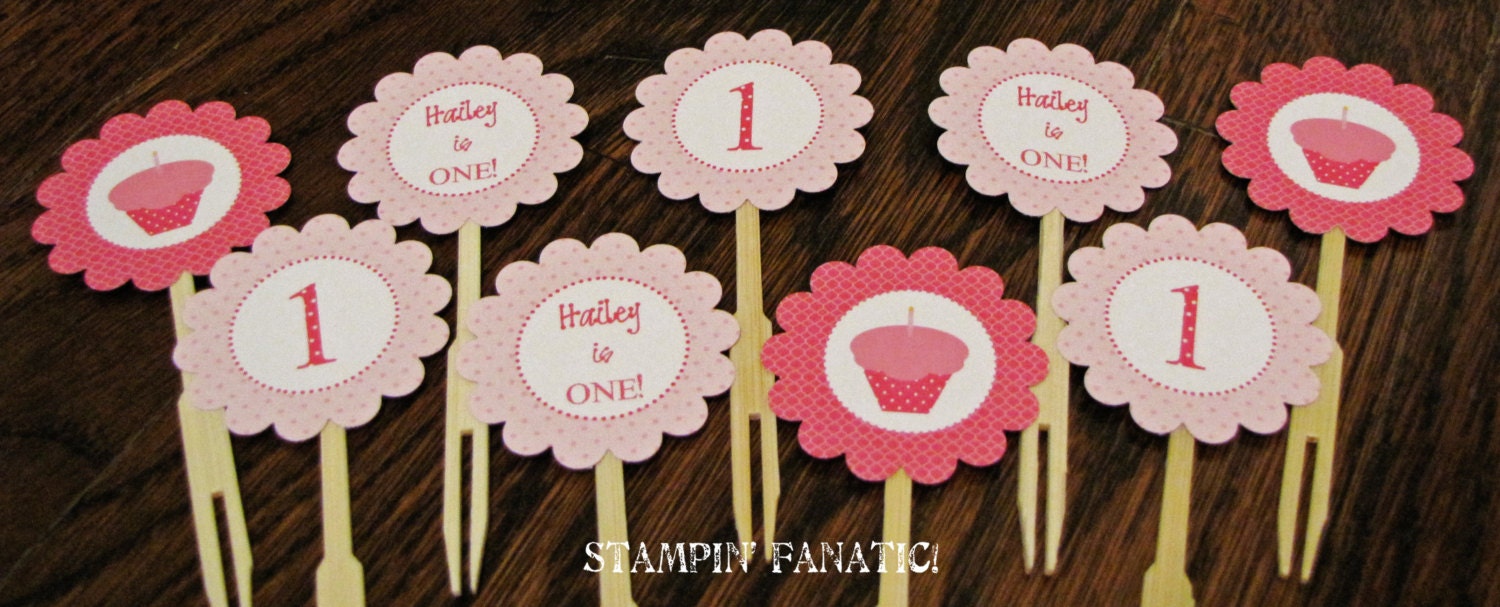 Cupcakes & Polka Dots Collection: Set of 12 Cupcake Toppers. Polka Dots. Pink. Cupcakes. Il_570xn