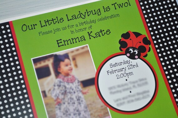 10 Ladybug Birthday Invitations - Girls Birthday Party - Personalized Party Decorations - Red, Green, Black Il_570xn