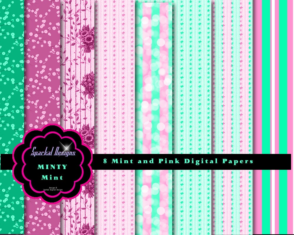 Pink and Green floral Paper Vintage Digital Paper Green digital Paper Instant Download Wallpaper Digital Scrapbooking Wedding Paper Bridal Il_570xn