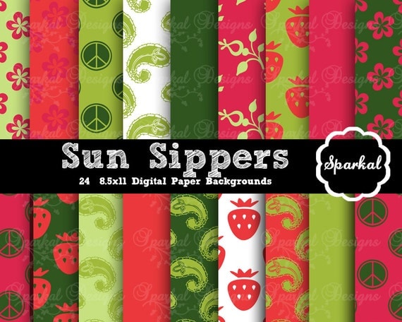 Digital Paper, Summer Digital Paper, Lime Green Digital Paper, Strawberry, Paisley Watermelon Invitation paper Printable Instant Download Il_570xn