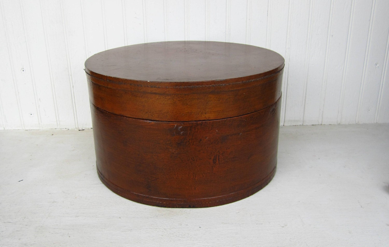 Vintage Wooden Round Box Hat Box by thejunkman on Etsy