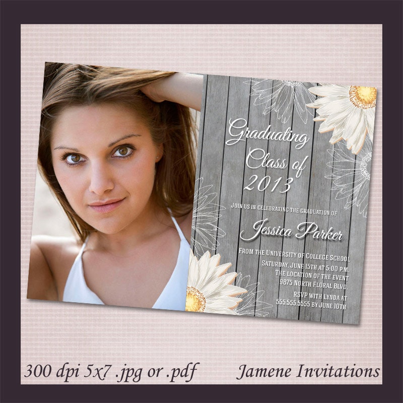 Rustic white daisy / sunflower photo graduation digital printable - Printed version available Il_570xn