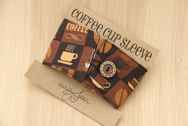 Reversible Coffee Cup Sleeve - Coffee and Brown Dots - Ready to Ship