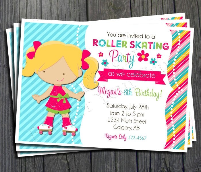 Roller Skating Birthday Invitation - FREE Thank You Card included Il_570xn