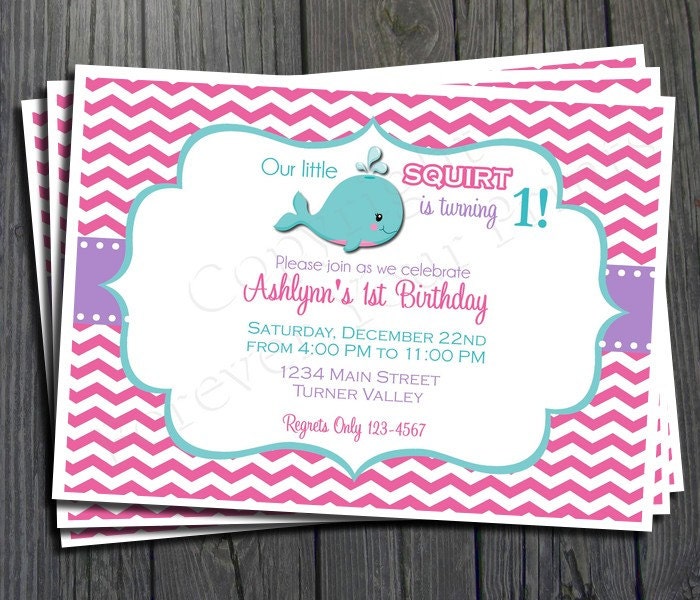 Whale Birthday Invitation - FREE Thank You Card included Il_570xn