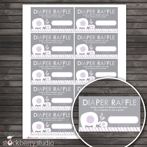 Purple and Gray Elephant Baby Shower Diaper Raffle Tickets - Instant Download Il_570xn