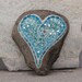 Large Silver, Mirror and Turquoise Blue Heart - Mosaic on Rock / Garden Stone