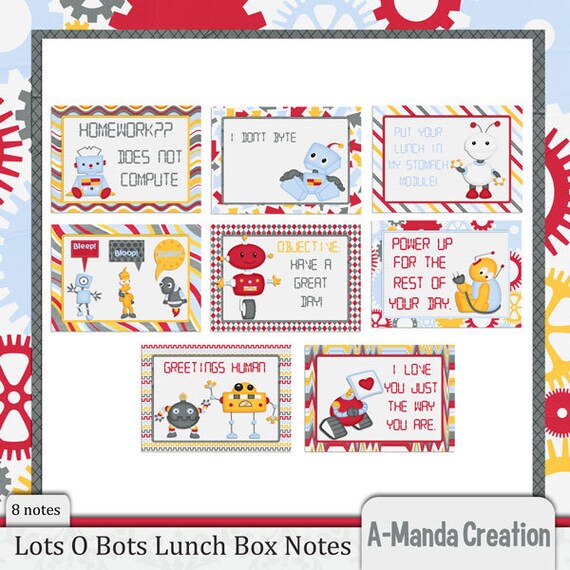 Robot Themed Lunch Box Notes Instant Download Il_570xn