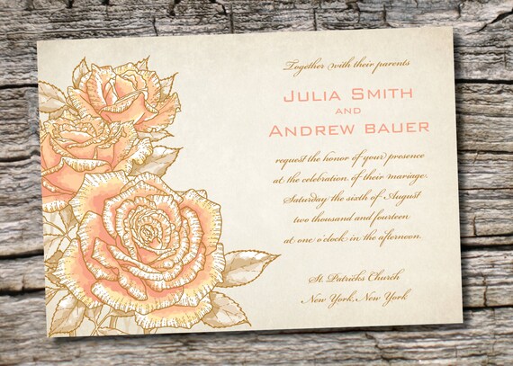 VINTAGE ROSE Rustic Wedding Invitation/Response Card - 100 Professionally Printed Invitations & Response Cards Il_570xn