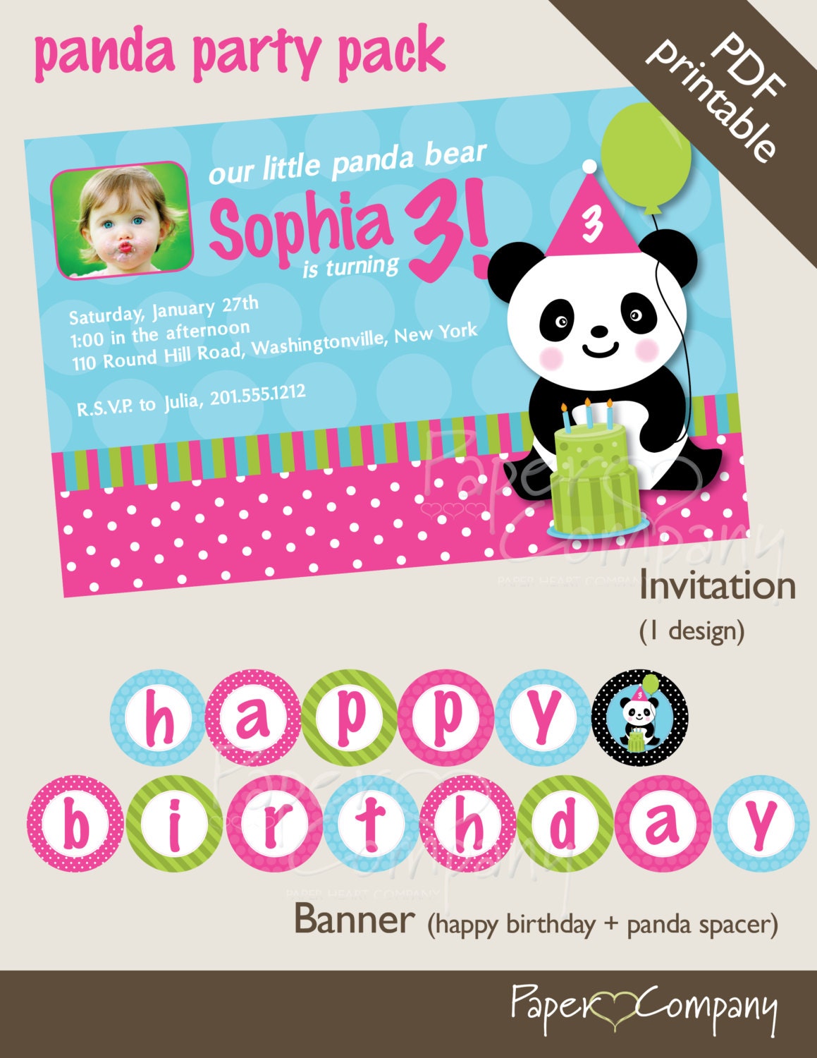 PANDA PARTY Birthday Party Package Event Printable diy Customizable Il_570xn