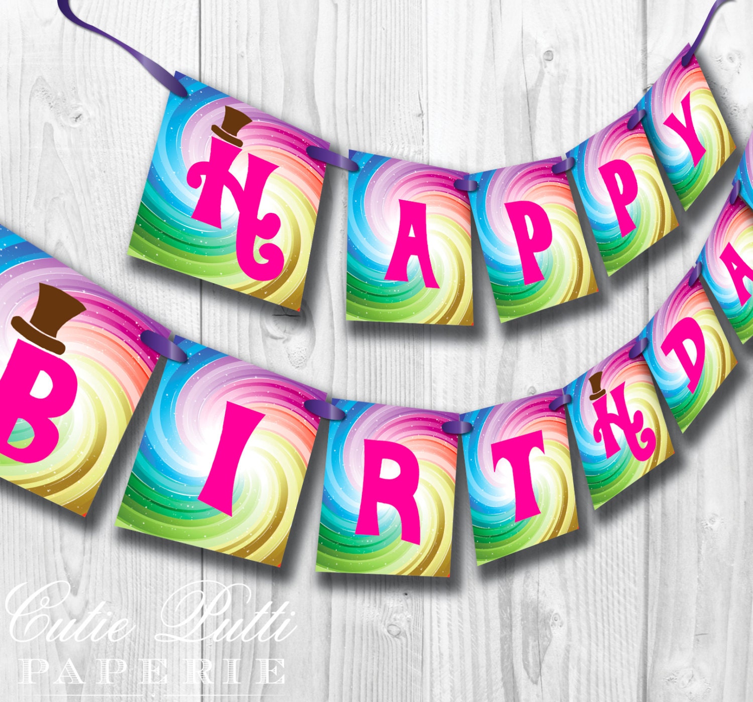 Willy Wonka Party, Candy Party - PRINTABLE BIRTHDAY BANNER - Cutie Putti Paperie Il_570xn