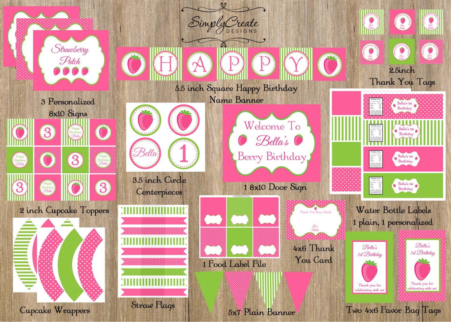 Strawberry Party Package Printable DIGITAL Party Il_570xn