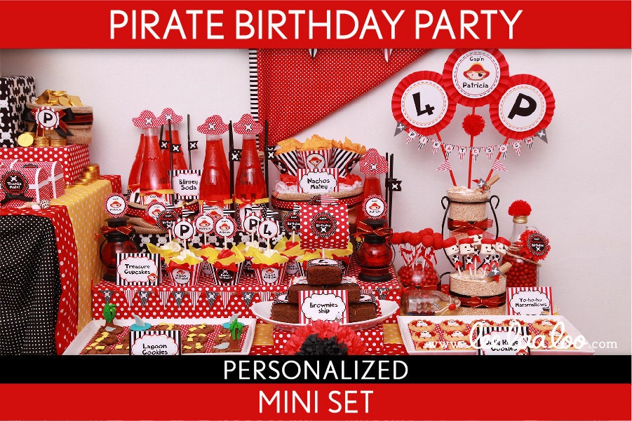 Pirate Birthday Party Package Collection Set Mini Personalized Printable // Pirate Girl Red - B8Pz1 Il_570xn