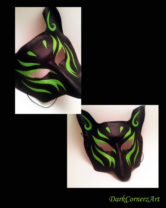 Neon Green Kitsune Mask RESERVED FOR by DarkCornerzArtistry