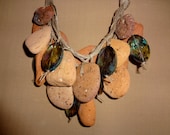 Hand made Terra-cotta beach pebbles statement necklace - creativedesignsstore