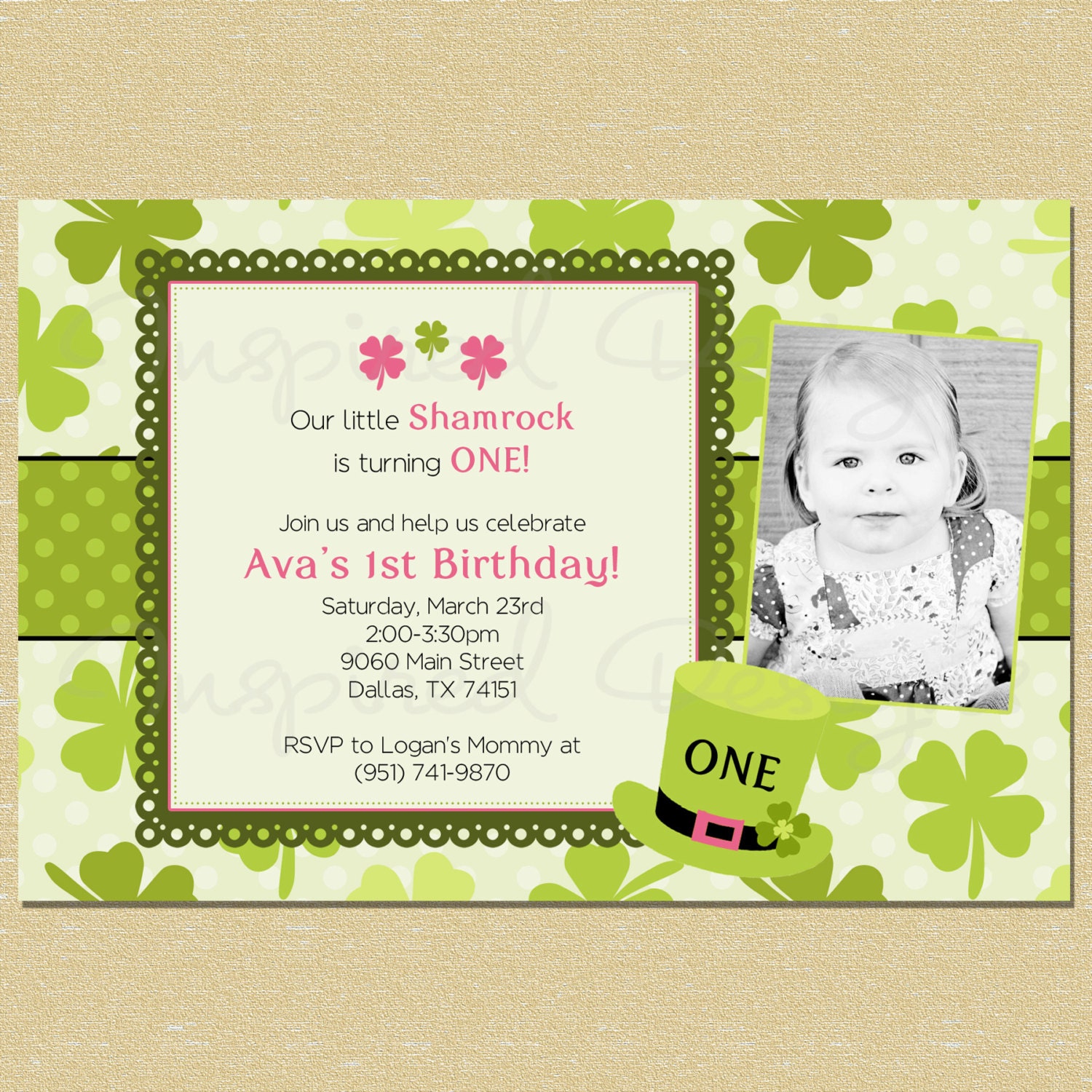 Our Little Pink Shamrock Birthday Invitation Il_570xn