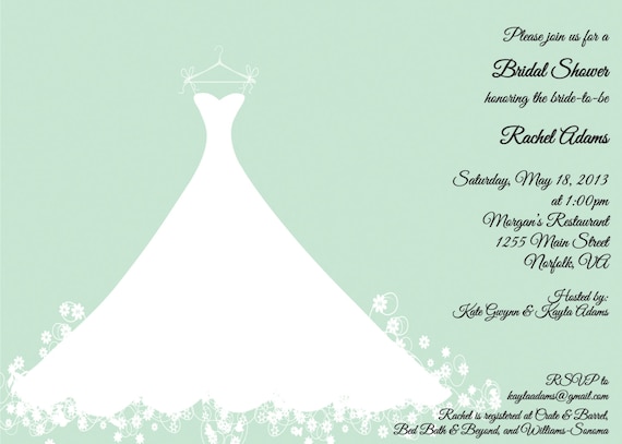 Mint Green Bridal Shower Invitation - Wedding Gown - Bridal Luncheon ...