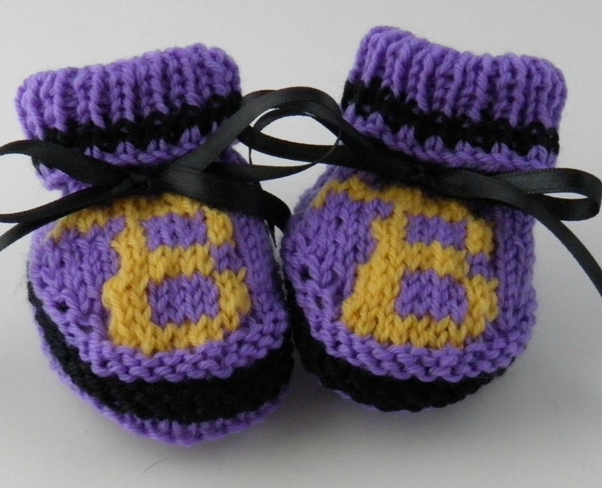 Baltimore Ravens Inspired Knit Baby Booties Size 0 to 3 Months Made to Order - BabywearbyBabs