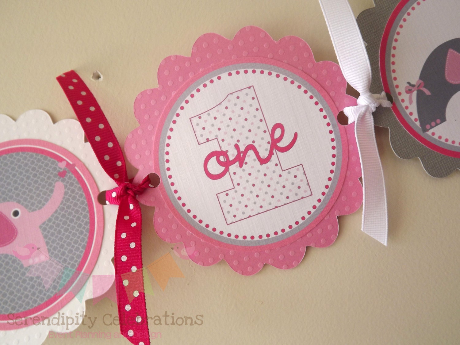 Pink and Grey Elephant Heart High Chair Banner -I am 1 Banner - High Chair Bunting - Elephant - Elephant Banner -Elephant 1st Birthday Il_570xn