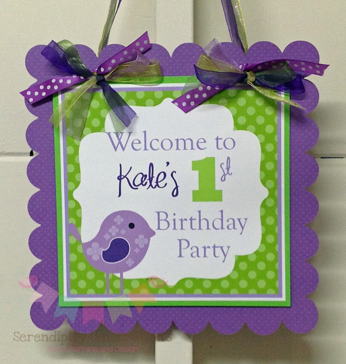 Sweet Tweet Collection in Lavender & Greens: Door Sign -Bird Party -Party Sign Il_570xn