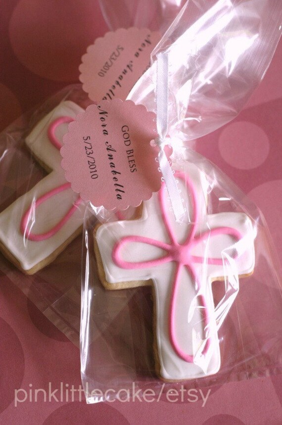 Cross Baptism Cookie Favors for Baby Boy or Baby by pinklittlecake