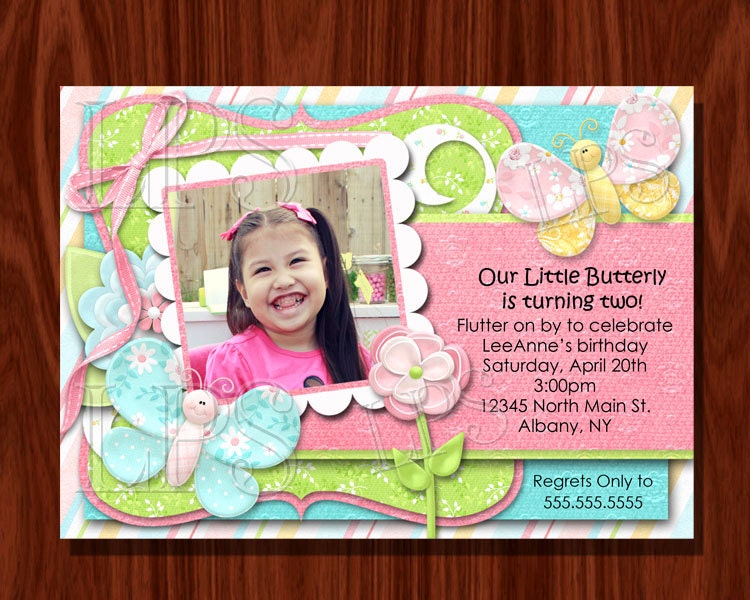 Butterfly Photo Birthday Party Invitation PRINTABLE digital file Il_570xn