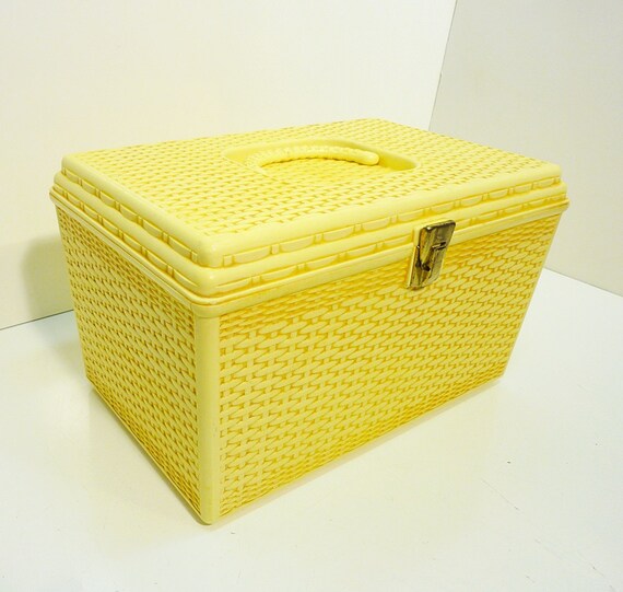 60s sewing box basket weave look plastic two inner by gillardgurl