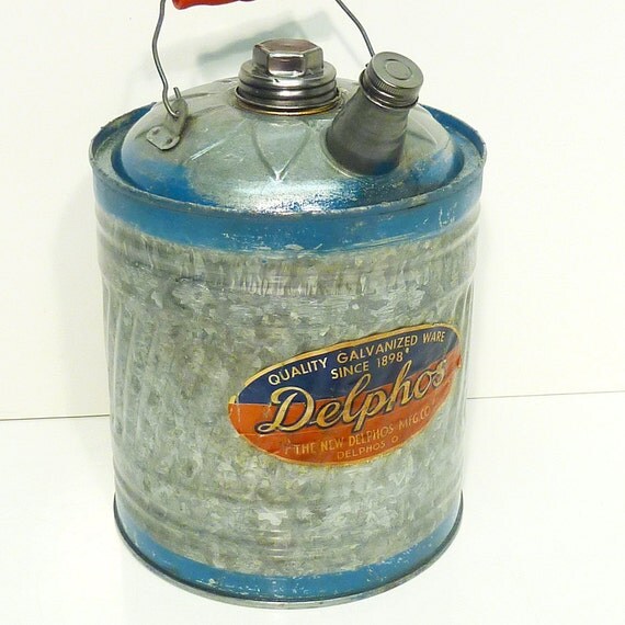 old galvanized oil kerosene can Delphos great label by gillardgurl