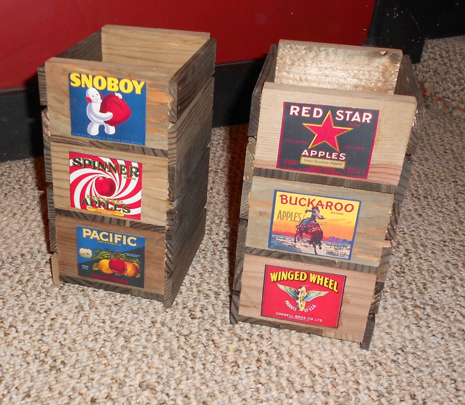 Set of Six Small Rustic Wooden Fruit Crates by EmmersonWoodworks