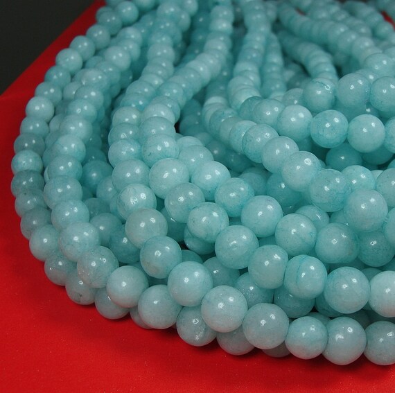 Aqua Jade Beads Natural Gemstone Round 8mm. by anchar on Etsy