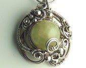 Green Aquamarine , Sterling Silver Sculpted Necklace, Mermaid Amulet