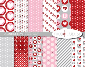Valentine Paper Digital Scrapbook Paper Pack Valentine Love