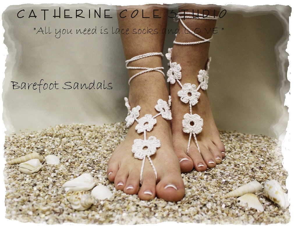 Barefoot sandals handmade crochet barefoot sandals foot jewelry beach wedding bridesmaids sandals FLORAL FANTASY Catherine Cole Studio BF-1 - CatherineColeStudio