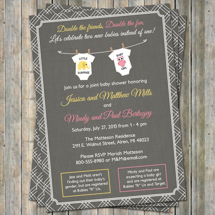 Joint Baby Shower Invitation, onesies, Digital, Printable file