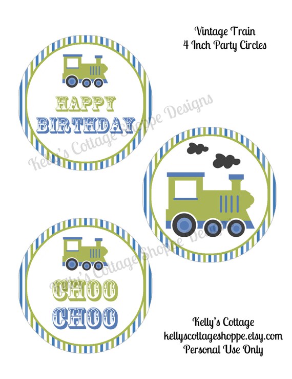 Instant Download Vintage Train Birthday 4 Inch Party Circles Il_570xn