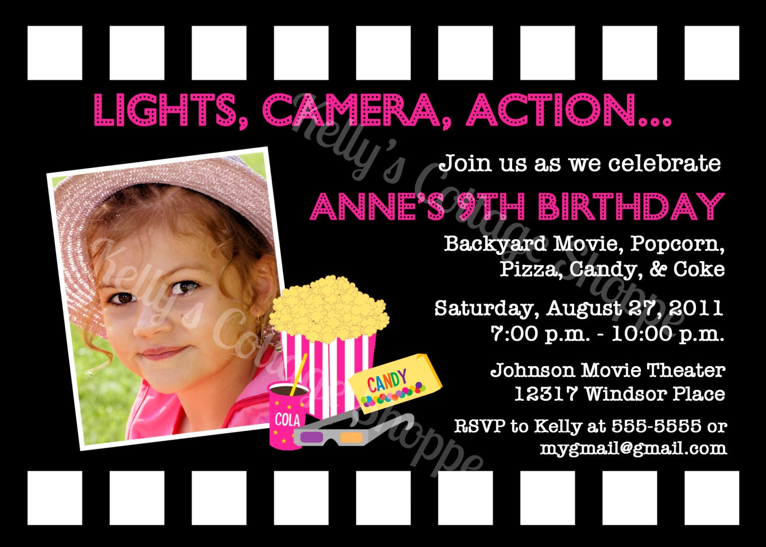 Movie Night Birthday Party Photo Invitation.... Custom, Printable, Digital Il_570xn