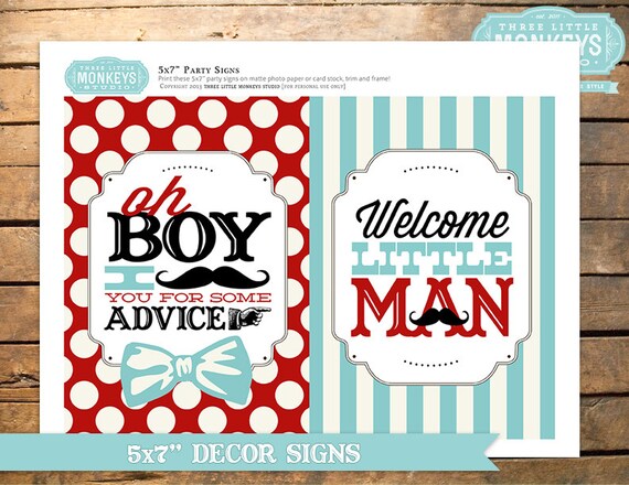 INSTANT DOWNLOAD Set of Little Man Baby Shower 5x7" Signs Il_570xn