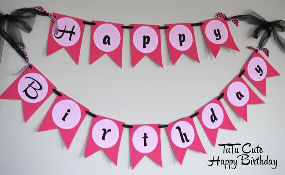 TUTUS Happy Birthday BANNER - PINK and Black Polka - Zebra - Ballet Party Il_570xn