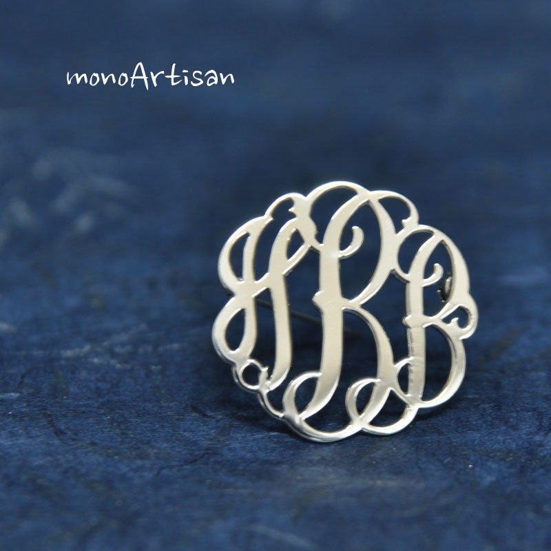 Silver Monogram Pin Monogram Brooch 1 14inch Hand By Monoartian