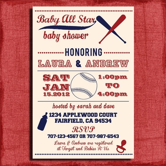 Printable Baby Shower Baseball Themed 4x6 or 5x7 Invitation-DIY