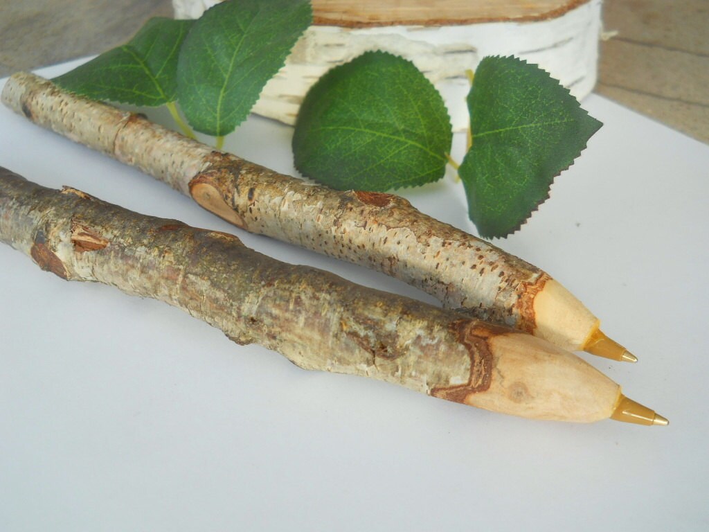 2 Paper Birch Wood Twig Pens - Rustic Woodland Wedding Writing Pen for Receptions, Outdoor Weddings, Rustic Decor, or Bridal Baby Showers